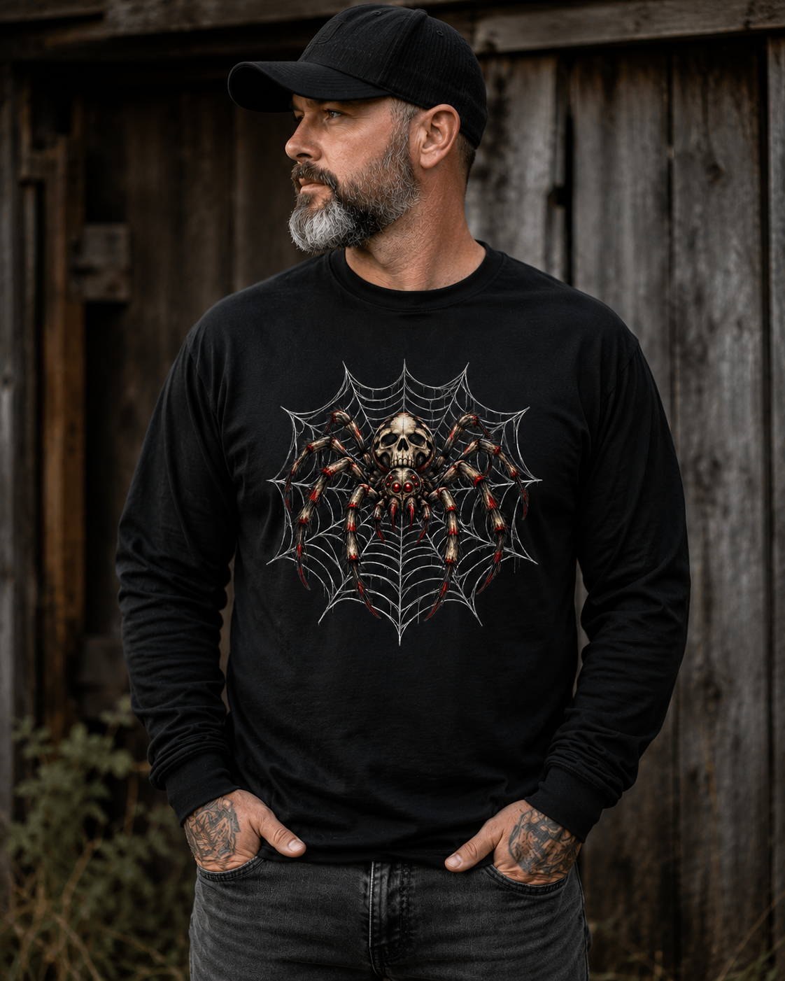Spider Skull Web Long Sleeve Tee