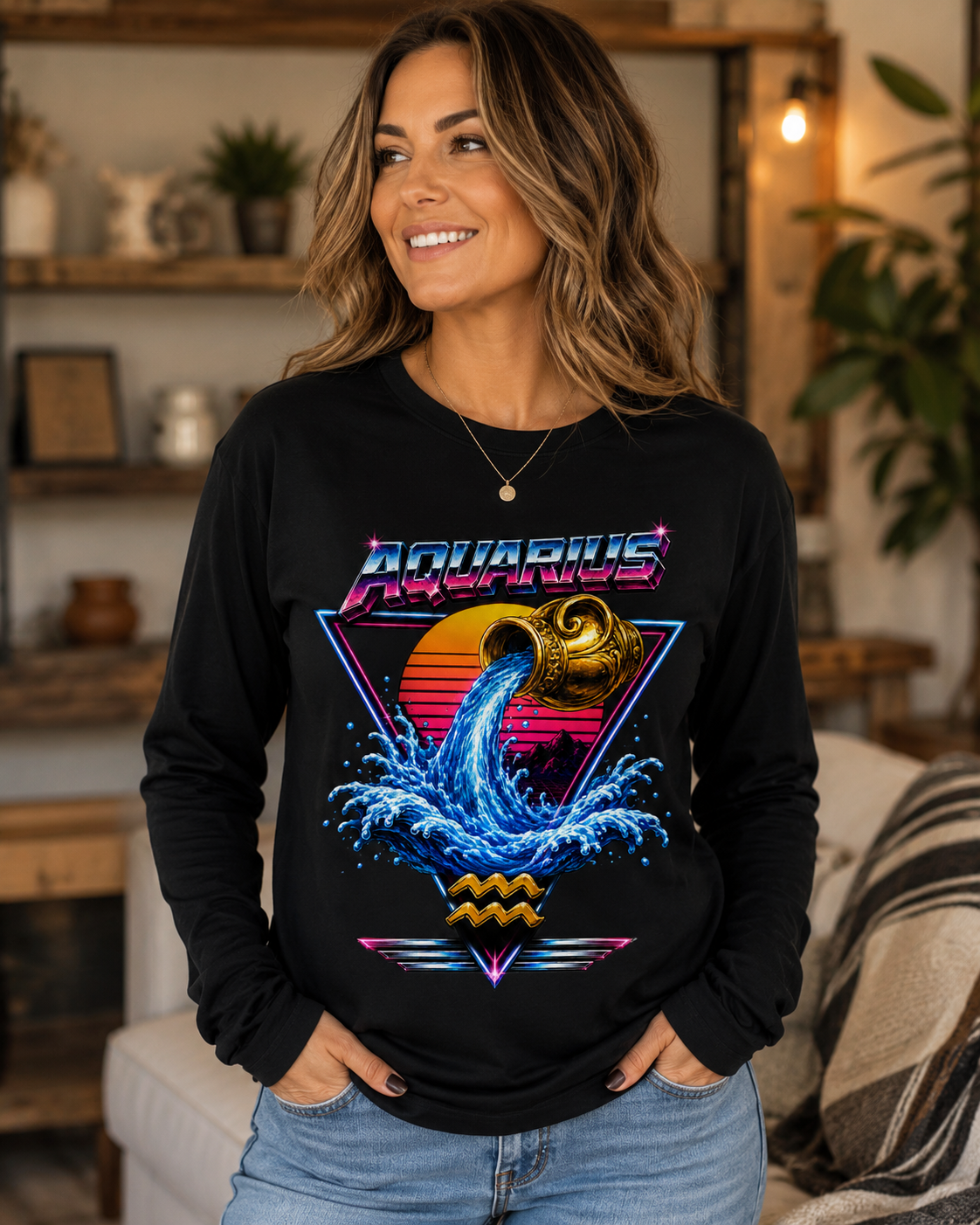 Aquarius Retro Wave Long Sleeve Tee