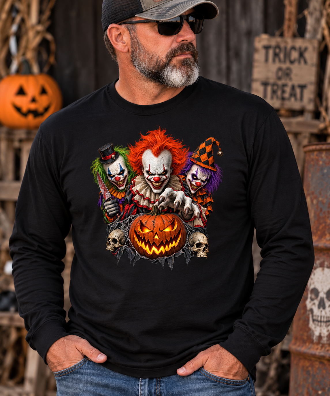 Creepy Clown Pumpkin Long Sleeve Tee
