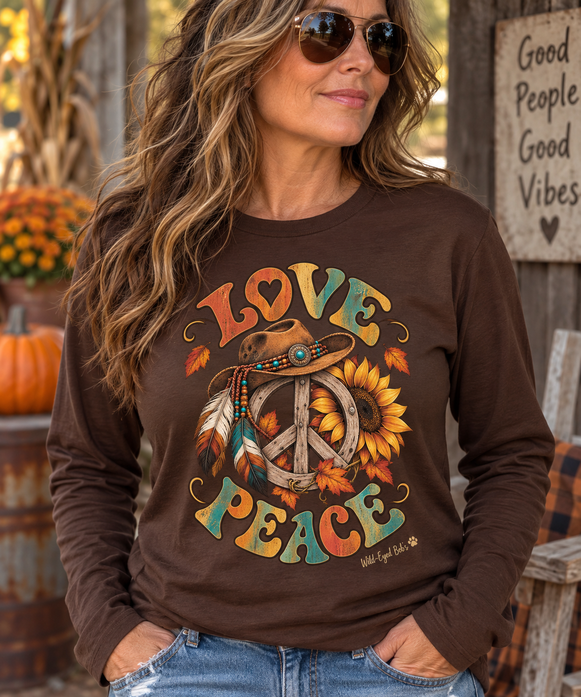 Love & Peace Retro Sunflower Long Sleeve Tee