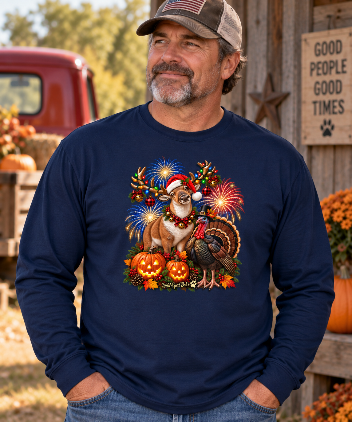 Four Holidays One Shirt  , Halloween , Thanksgiving, Christmas and New Year's Shirt