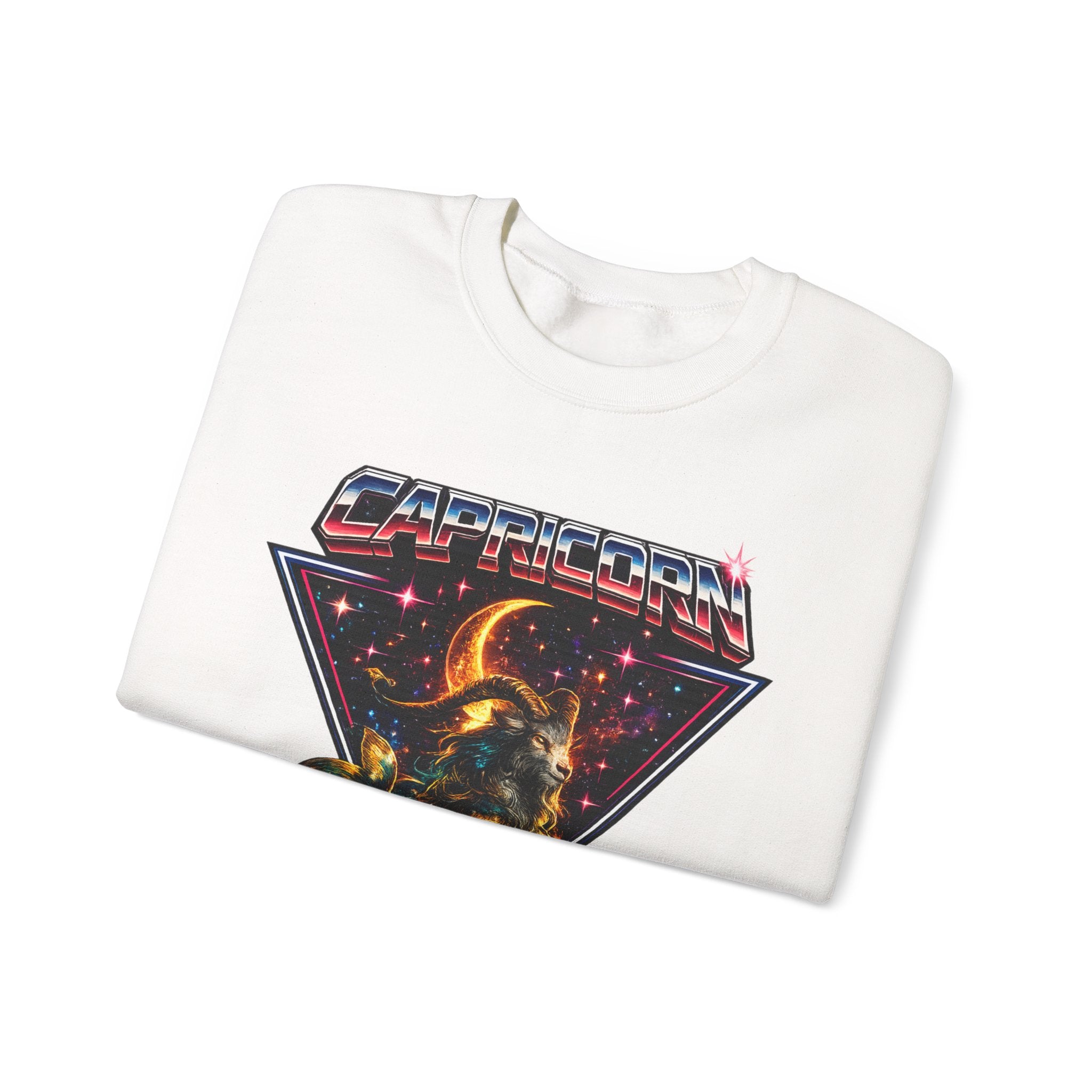 Capricorn Zodiac Crewneck Sweatshirt — Vintage Cosmic Goat Astro Tee