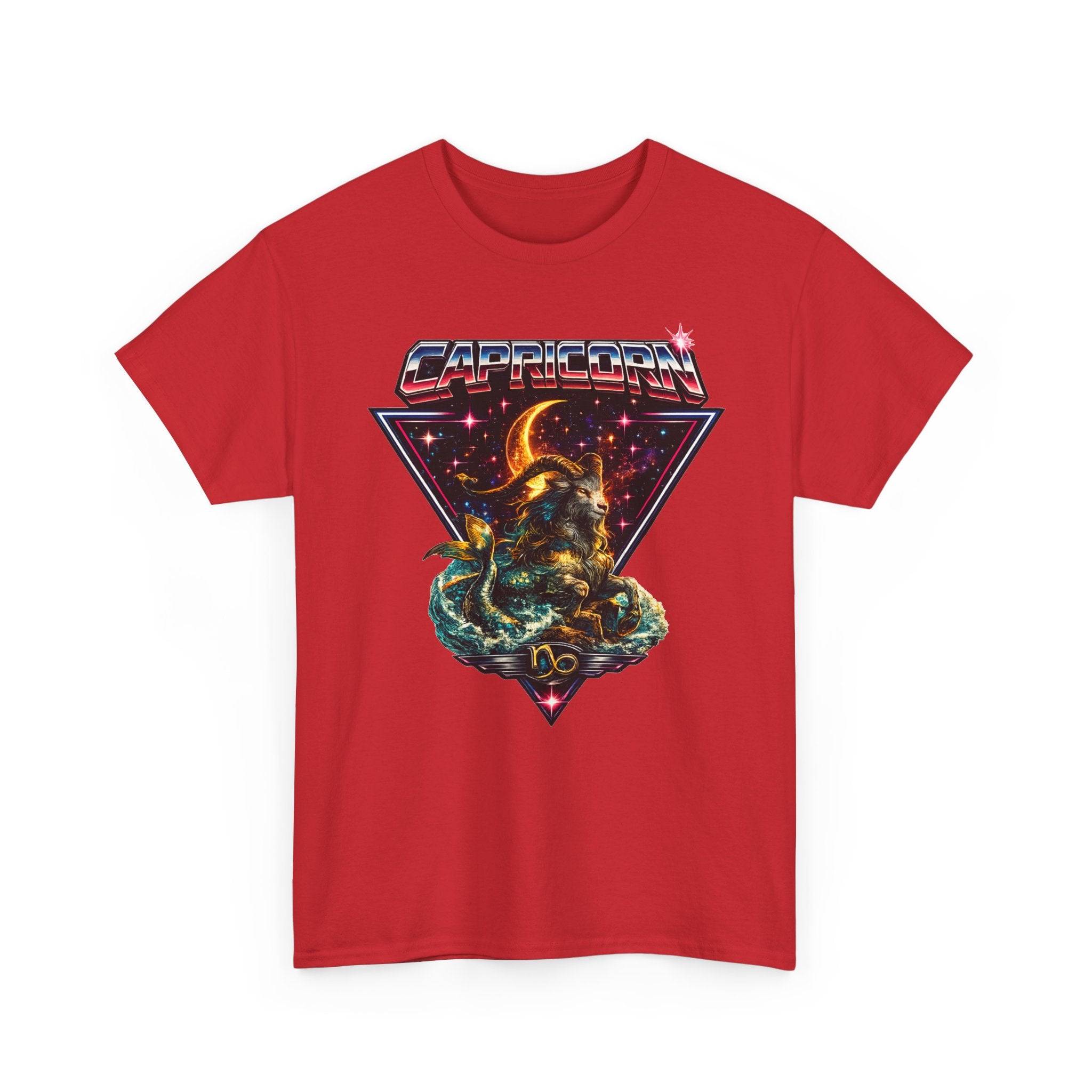 Capricorn Retro  Zodiac T‑Shirt — vintage 80s Style Celestial Sea Goat Design