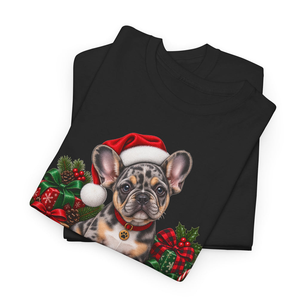 French Bulldog Christmas T-Shirt — Cute Puppy in Santa Hat Holiday Tee