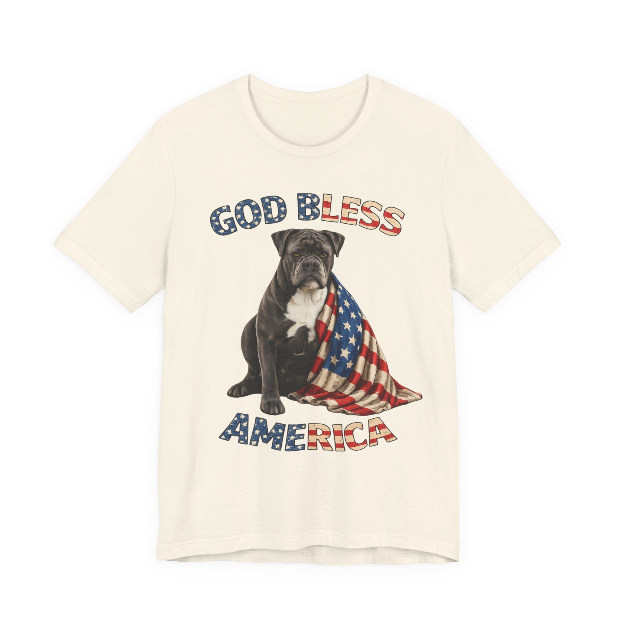Patriotic Bulldog Tee – "God Bless America" USA Flag Dog T-Shirt