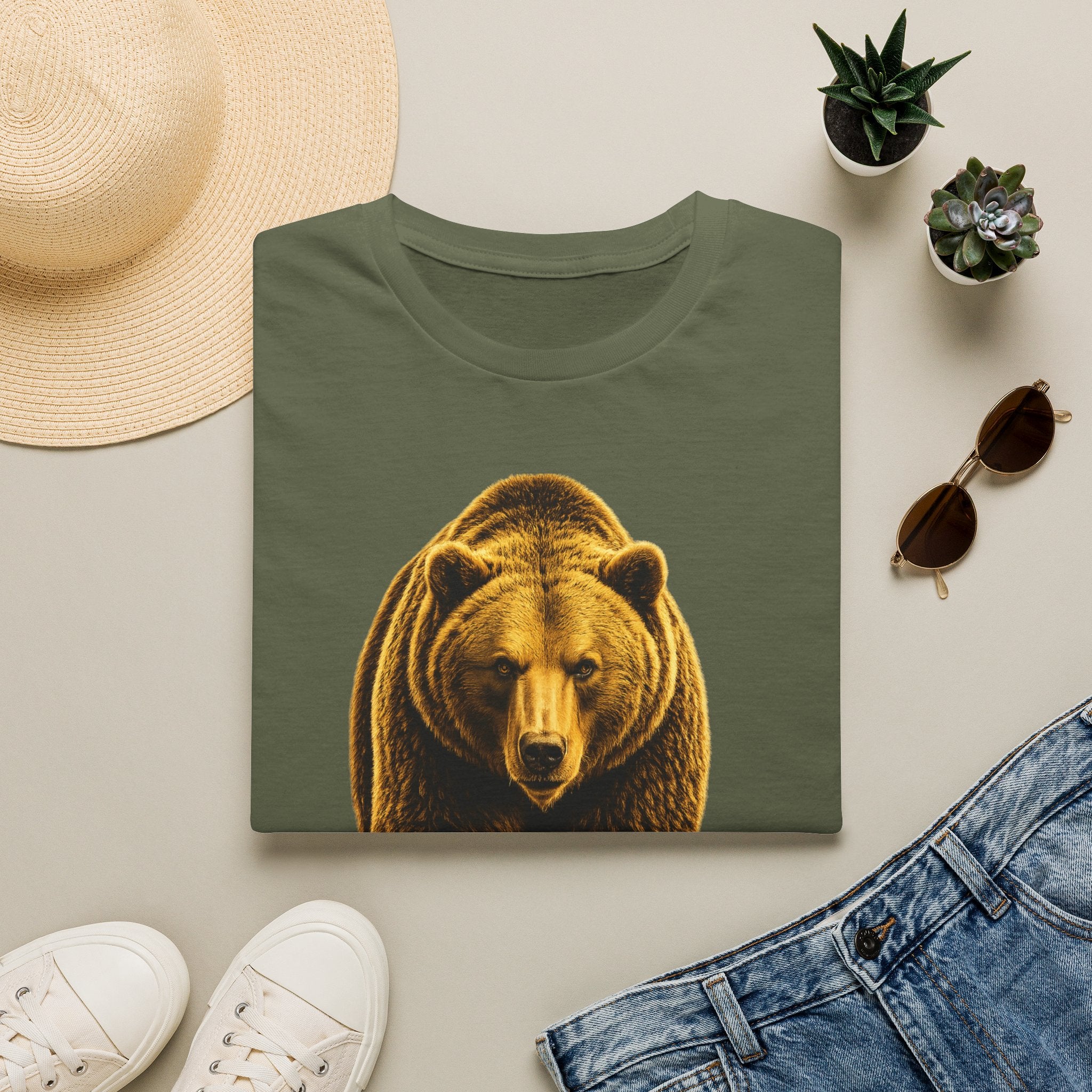Bear Graphic T-Shirt — Bold Front-Facing Brown Bear Tee