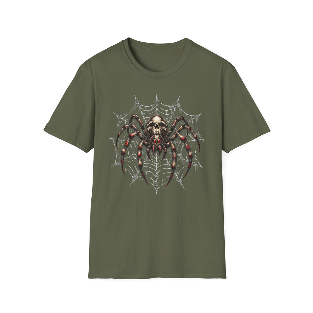Skull Spider Web Graphic T-Shirt — Gothic Horror Halloween Tee