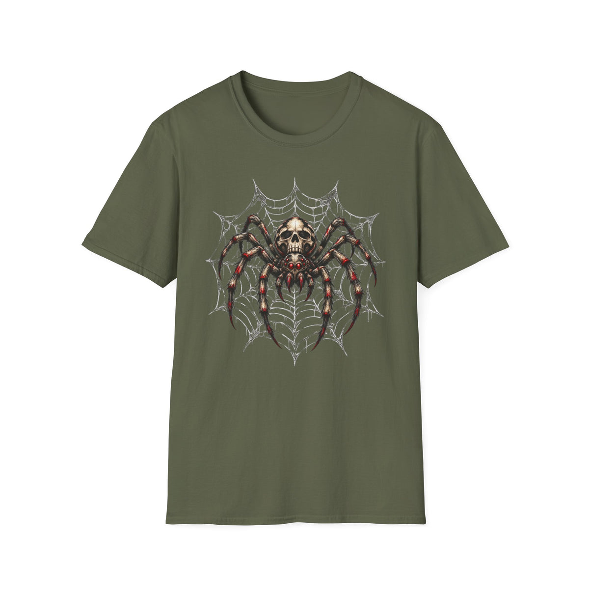 Skull Spider Web Graphic T-Shirt — Gothic Horror Halloween Tee