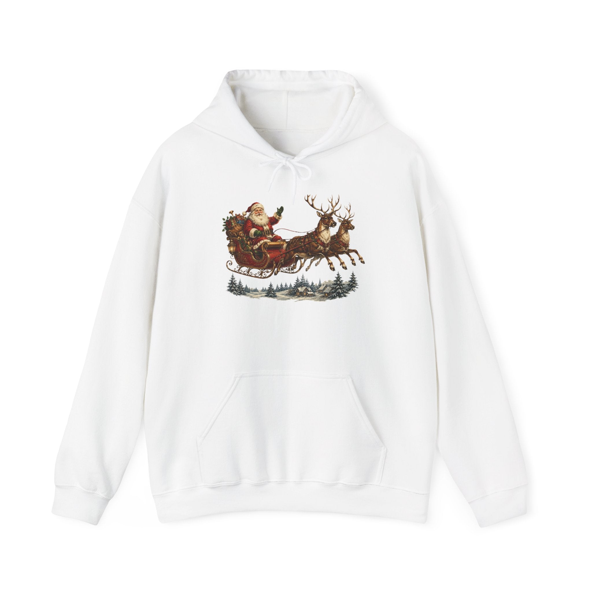 Christmas Santa Sleigh Hoodie - Vintage Santa & Reindeer Holiday Sweatshirt