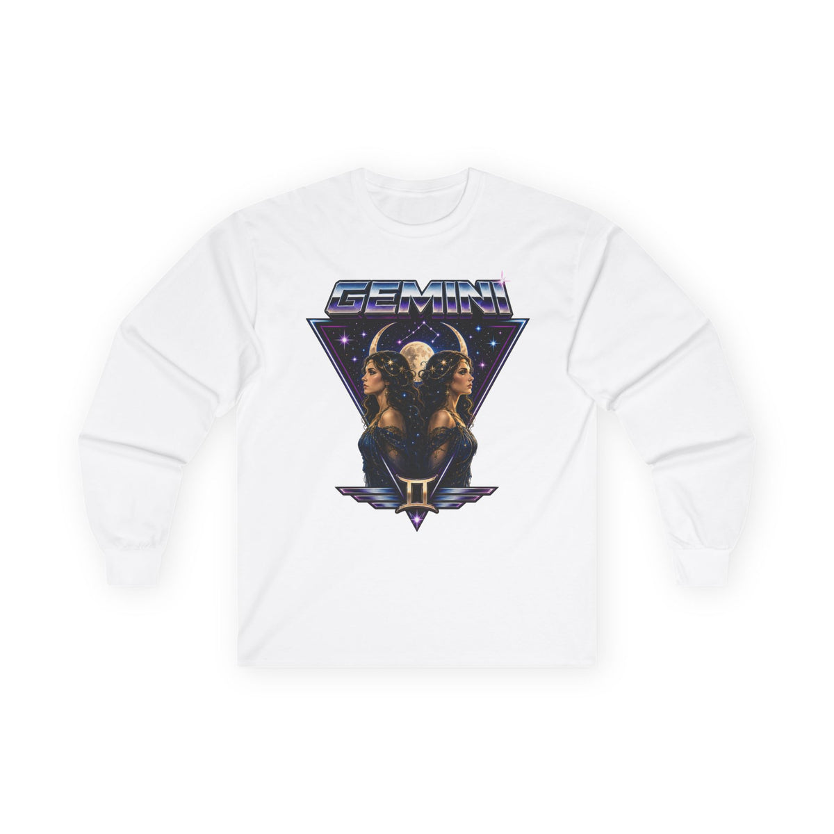 Gemini Zodiac Long Sleeve Tee — Retro Twin Goddesses Astrology Shirt