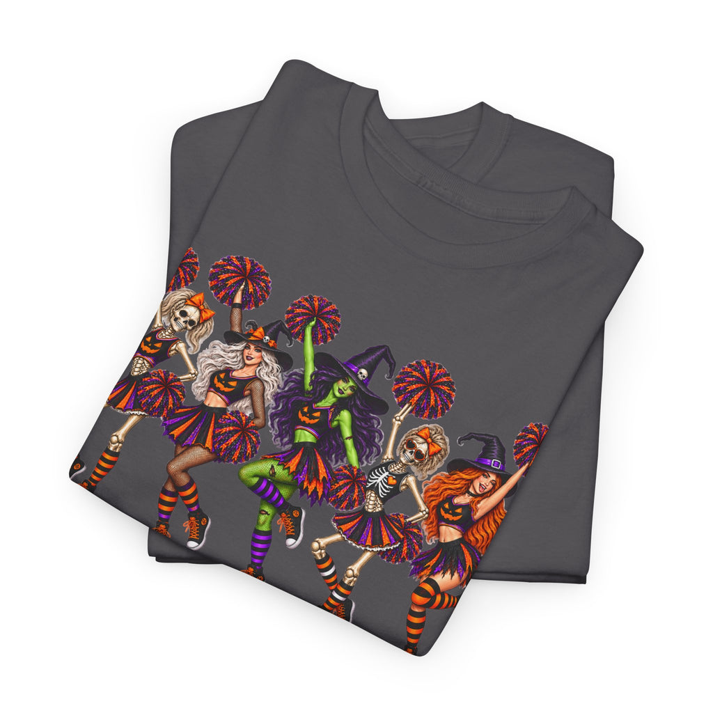 Halloween Cheerleaders Graphic Tee — Colorful Holloween cheer Squad Shirt