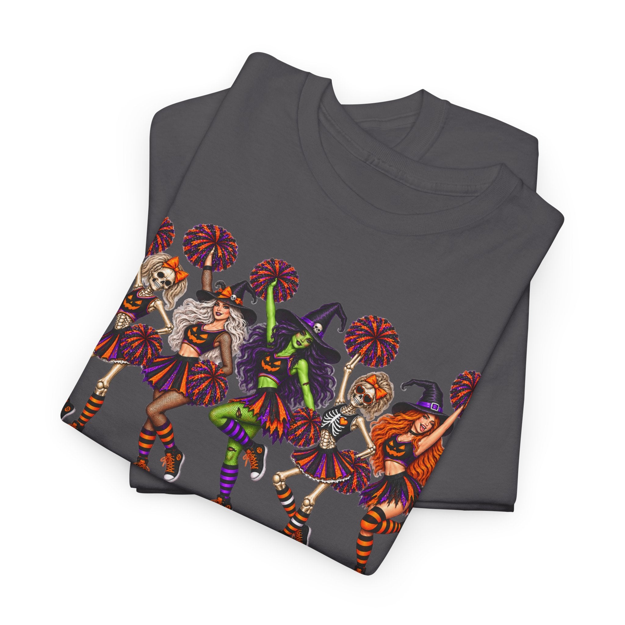 Halloween Cheerleaders Graphic Tee — Colorful Holloween cheer Squad Shirt