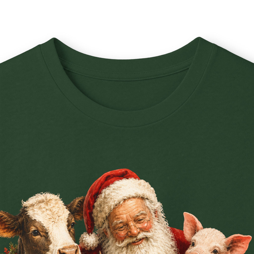Christmas Santa with farm animals Long Sleeve Tee — Vintage Holiday Animal Shirt