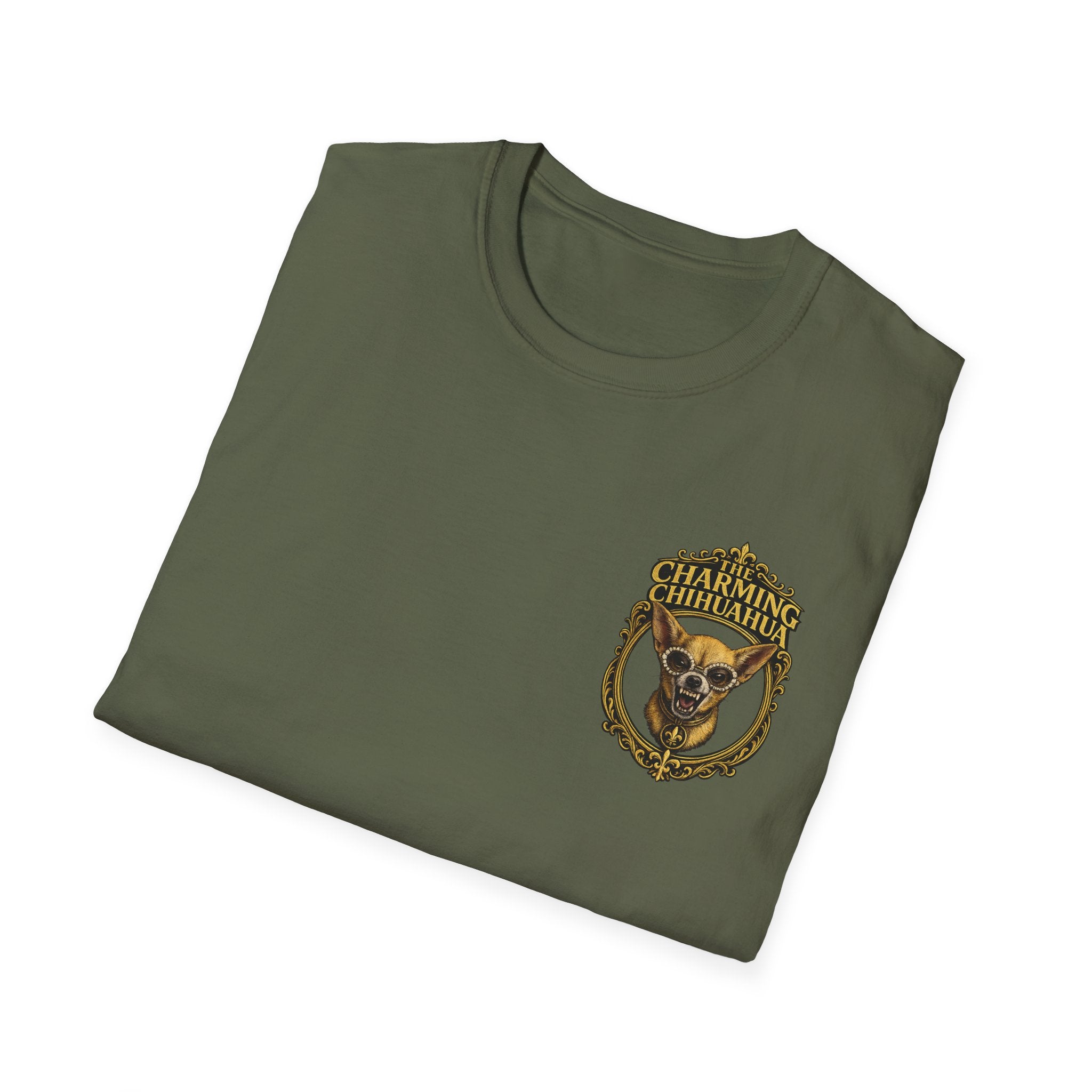 Chihuahua-Charming Chihuahua Graphic Tee — “The Charming Chihuahua” Cute Dog Lover T-Shirt --front and back print