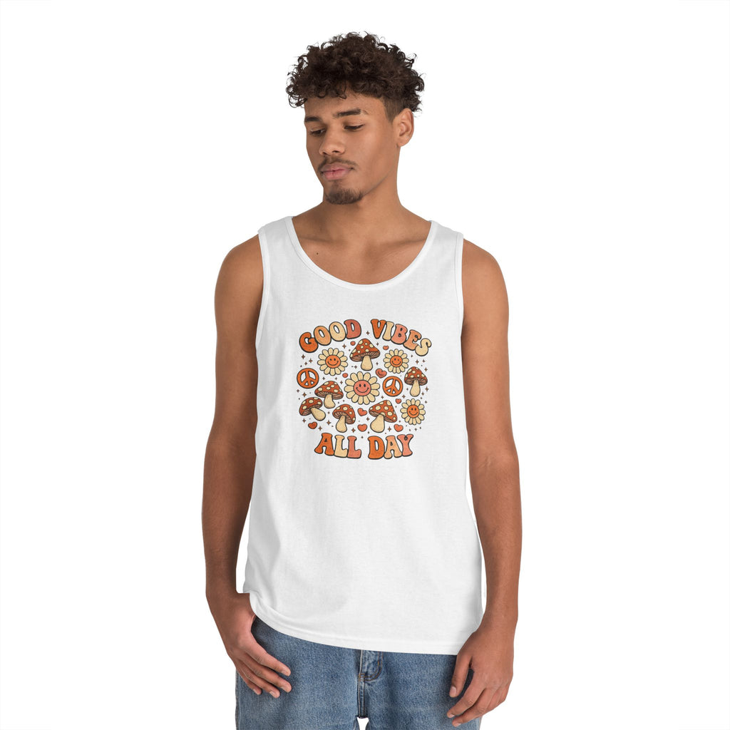 Boho-Good Vibes All Day Tank Top — Retro Mushroom Peace Floral Graphic