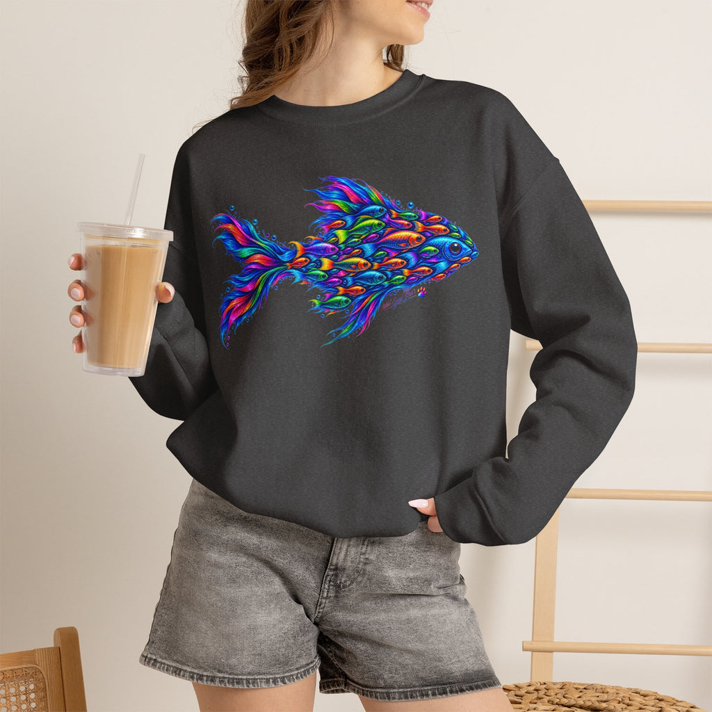 Colorful Fish Crewneck Sweatshirt — Vibrant Psychedelic Fish Graphic