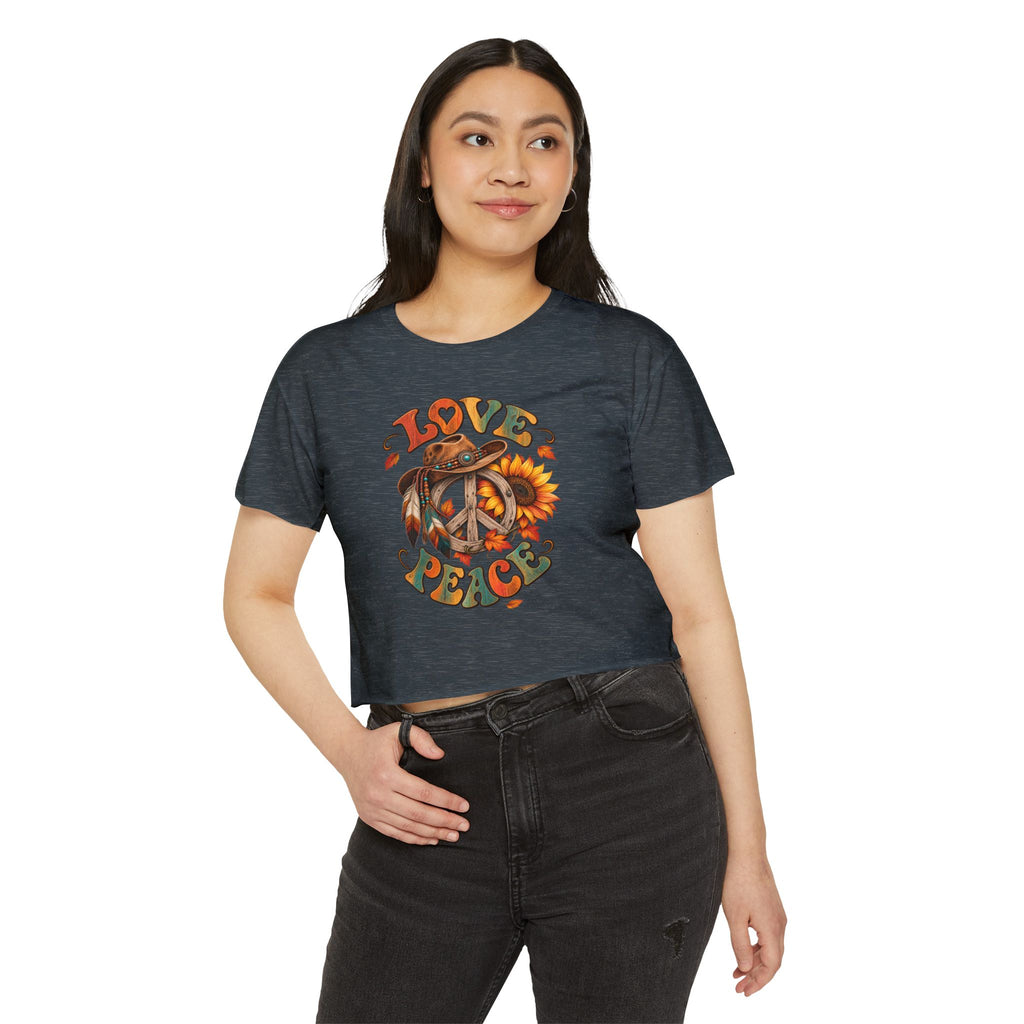 Love & Peace Crop Top — Retro Sunflower Hippie Festival Tee