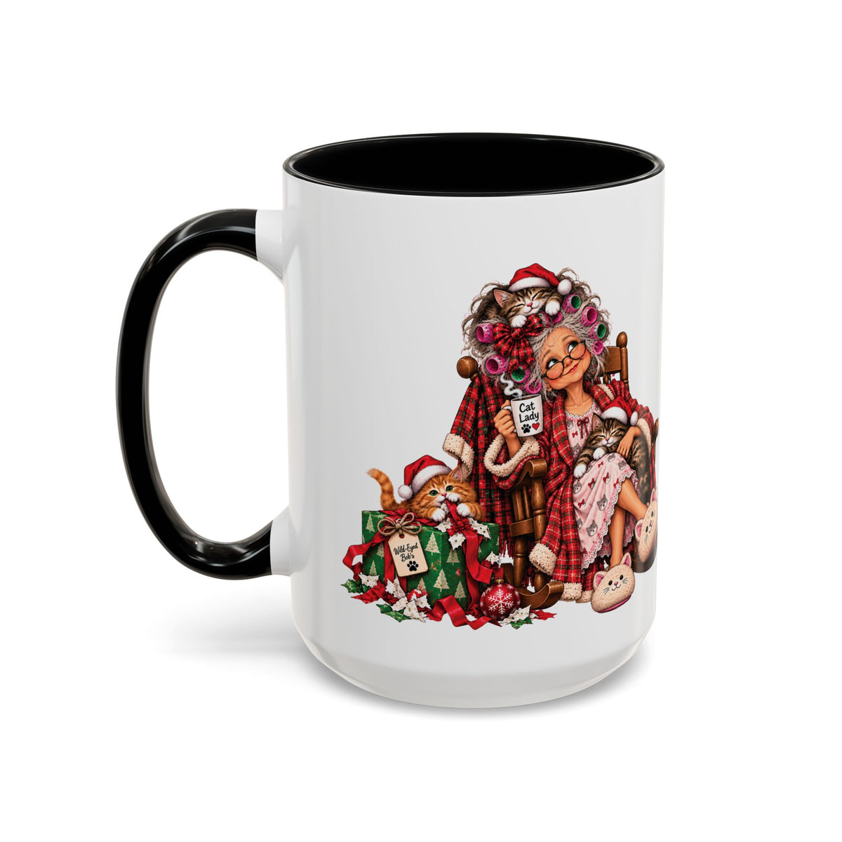 Christmas Cat Lady Mug - Funny Holliday Coffee Mug For Cat Lovers- Accent 11/15oz