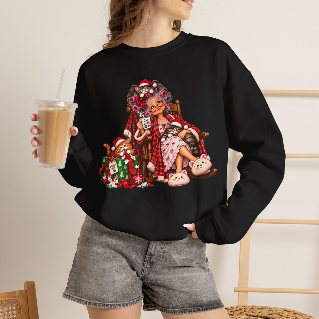 Christmas Cat Lady - Cozy Holiday Cats & Coffee Sweatshirt