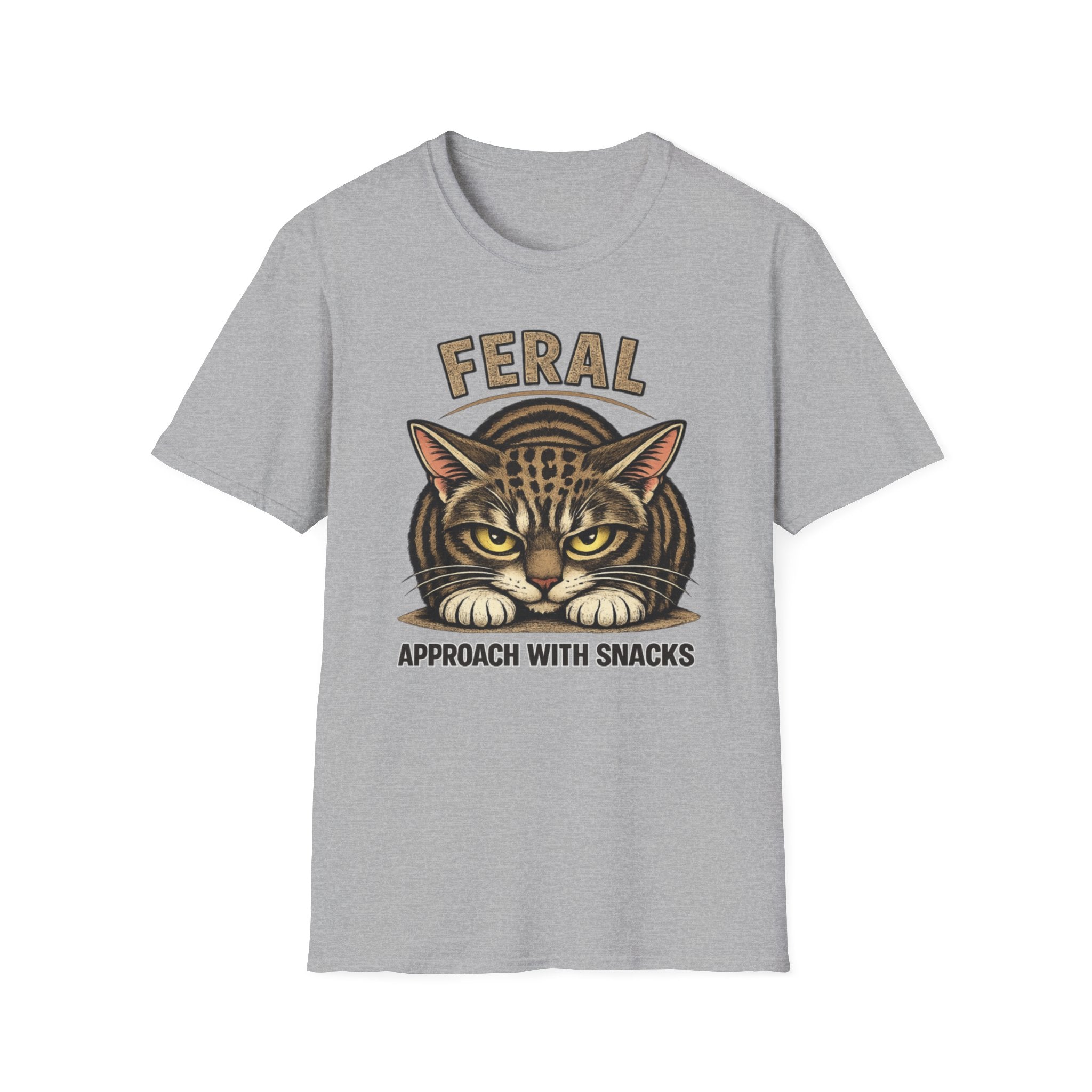 Feral Cat T-Shirt — "Feral: Approach With Snacks" Vintage-Style Graphic Tee