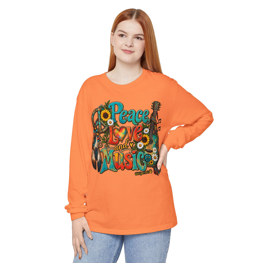 Peace Love and Music Long Sleeve Boho Style Tee