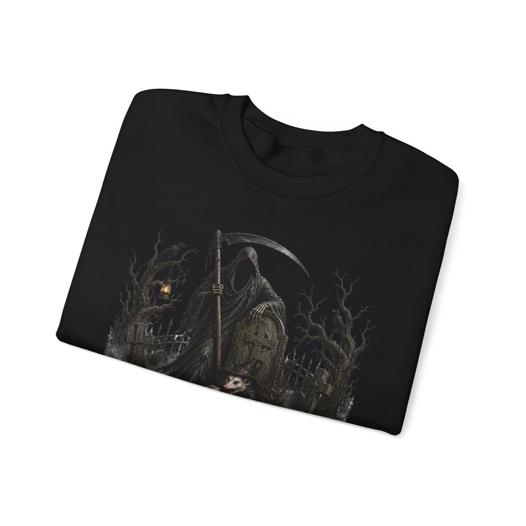 Grim Reaper Halloween Sweatshirt - Spooky Pumpkin & Owl Crewneck