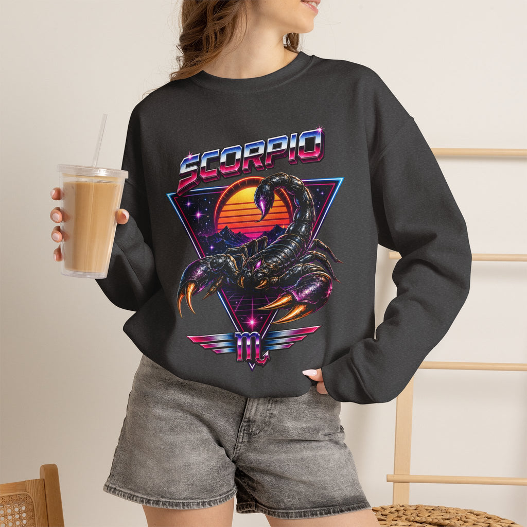 Scorpio Zodiac Crewneck Sweatshirt — Retro Sunset Scorpion Graphic