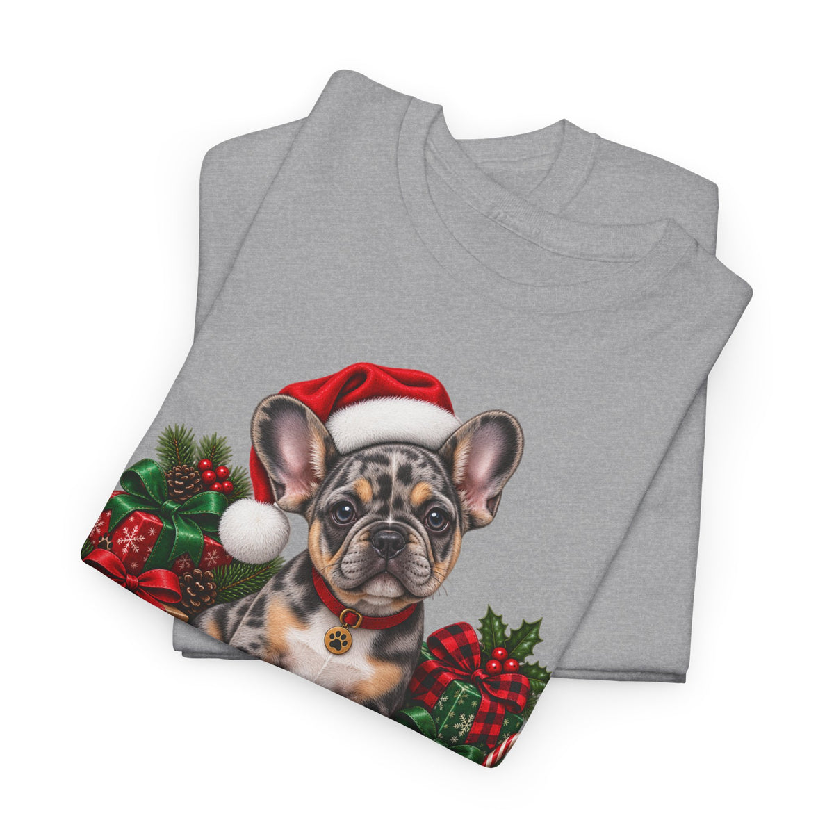 French Bulldog Christmas T-Shirt — Cute Puppy in Santa Hat Holiday Tee
