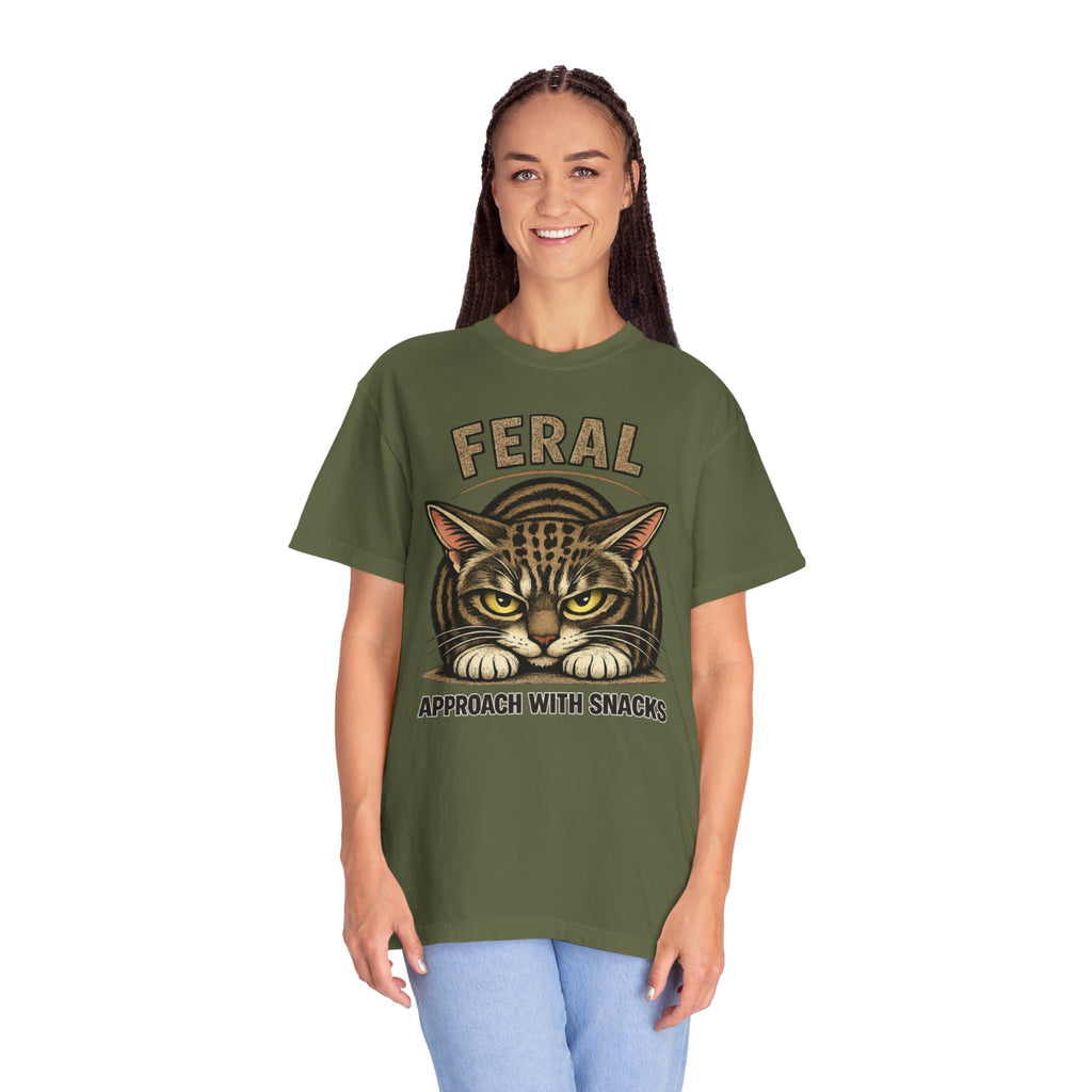 T-Shirt — "Feral: Approach With Snacks" Cat Graphic Tee