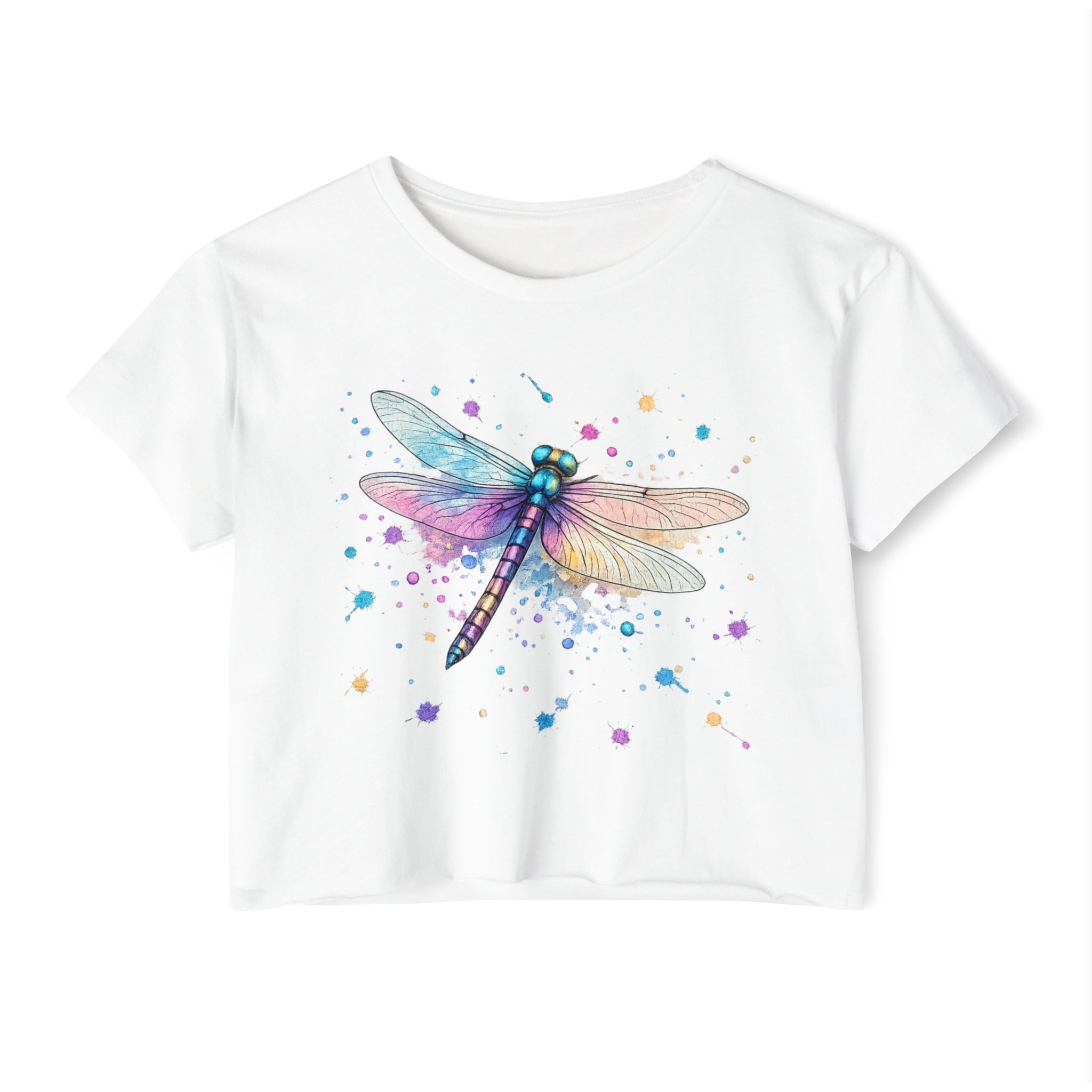Dragonfly Watercolor Crop Top — Women's Festival Boho Tee