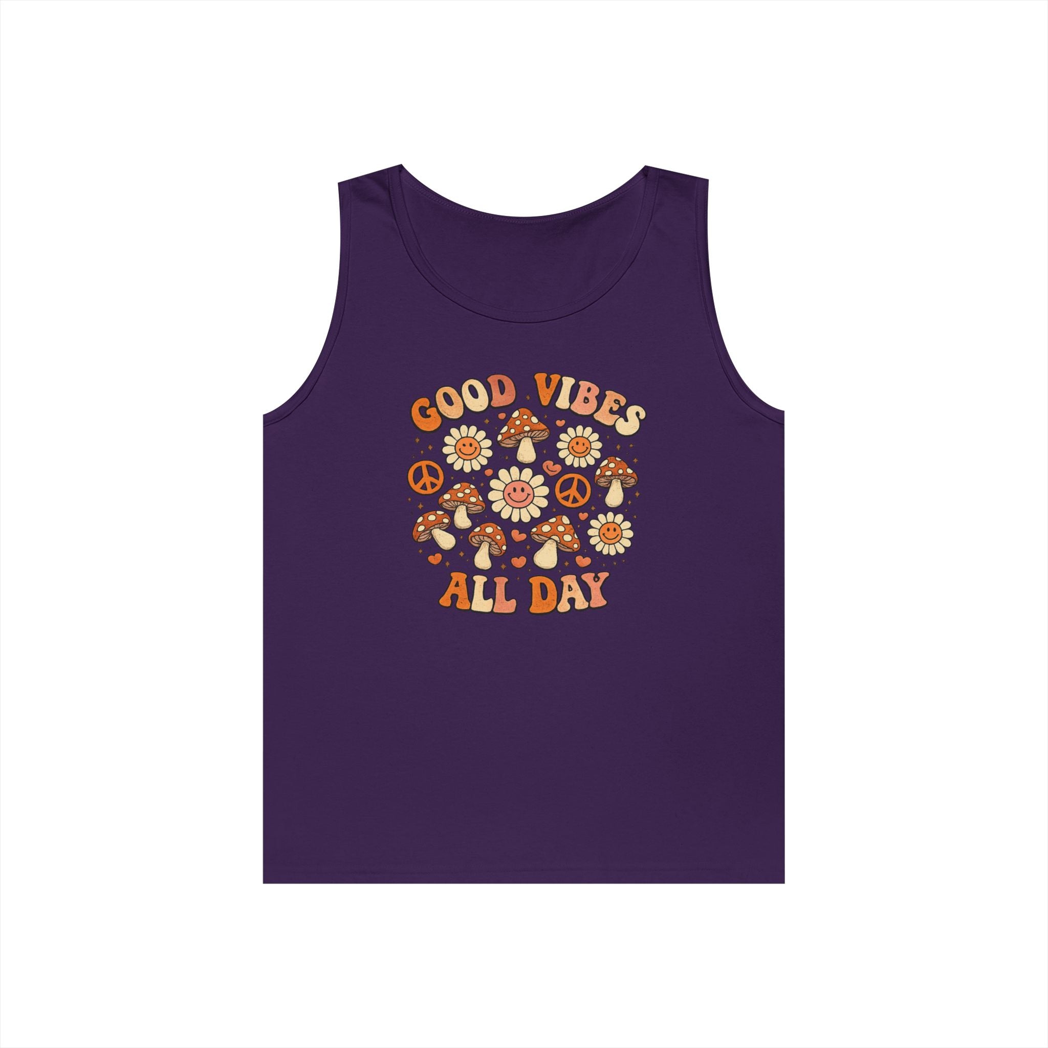 Boho-Good Vibes All Day Tank Top — Retro Mushroom Peace Floral Graphic
