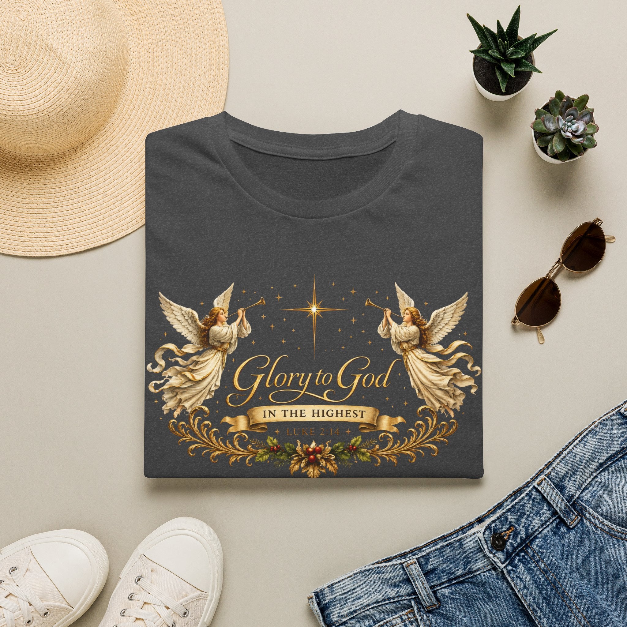 Glory to God Angel Christmas T-Shirt — "In the Highest" Nativity Holiday Tee