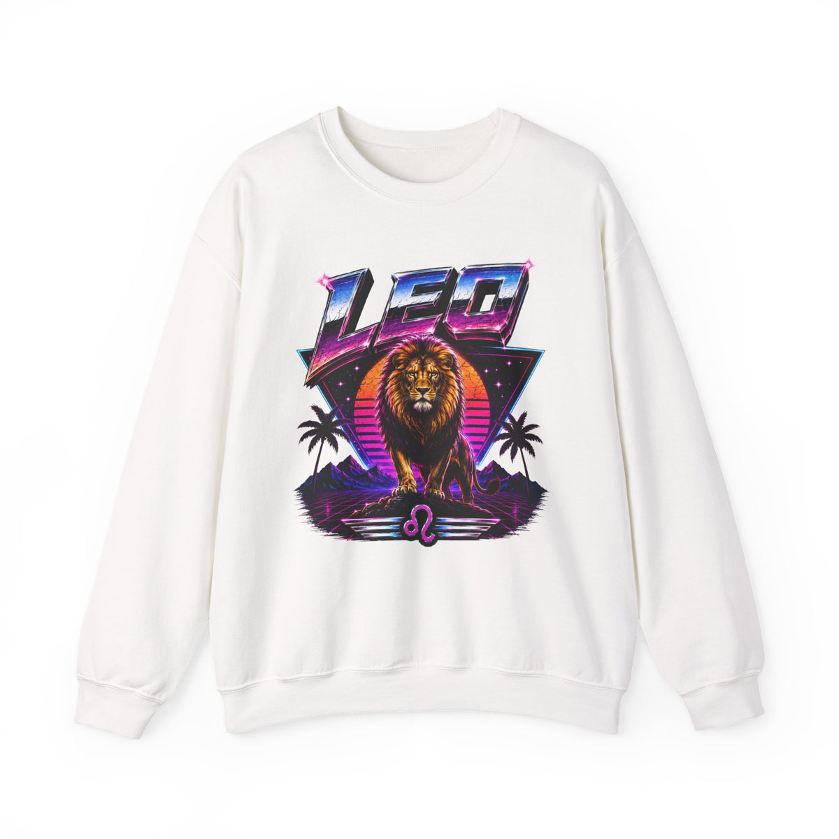 Leo Zodiac Crewneck Sweatshirt — Retro Neon Lion Astrology Design