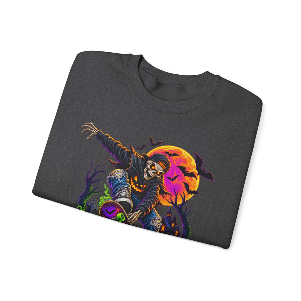 Halloween Skeleton Graveyard Sweatshirt — Spooky Pumpkin & Bats Crewneck