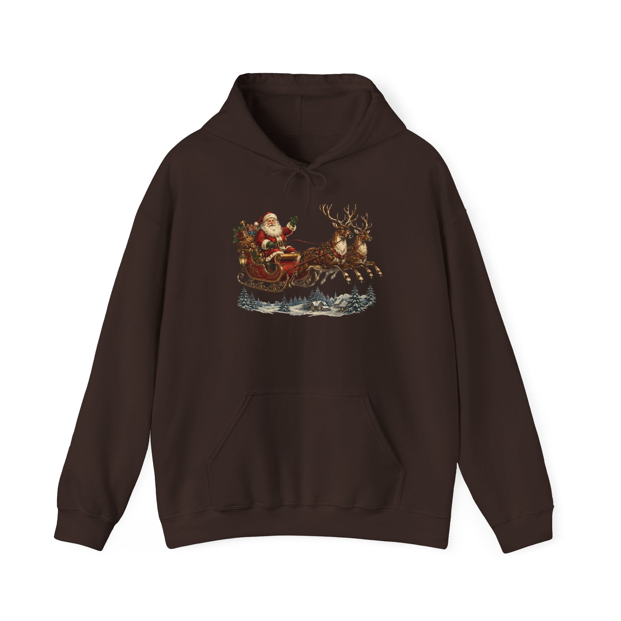 Christmas Santa Sleigh Hoodie - Vintage Santa & Reindeer Holiday Sweatshirt