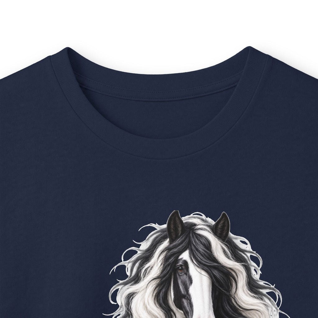 Gypsy Vanner Horse Long Sleeve Tee — Black & White Fluffy Horse Art