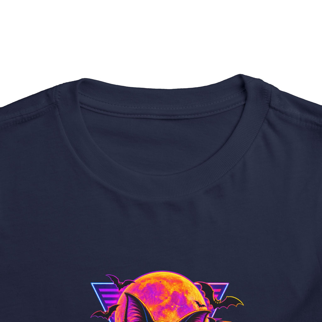 Toddler Tee — Neon Halloween Bat Cat with Pumpkin Graphic