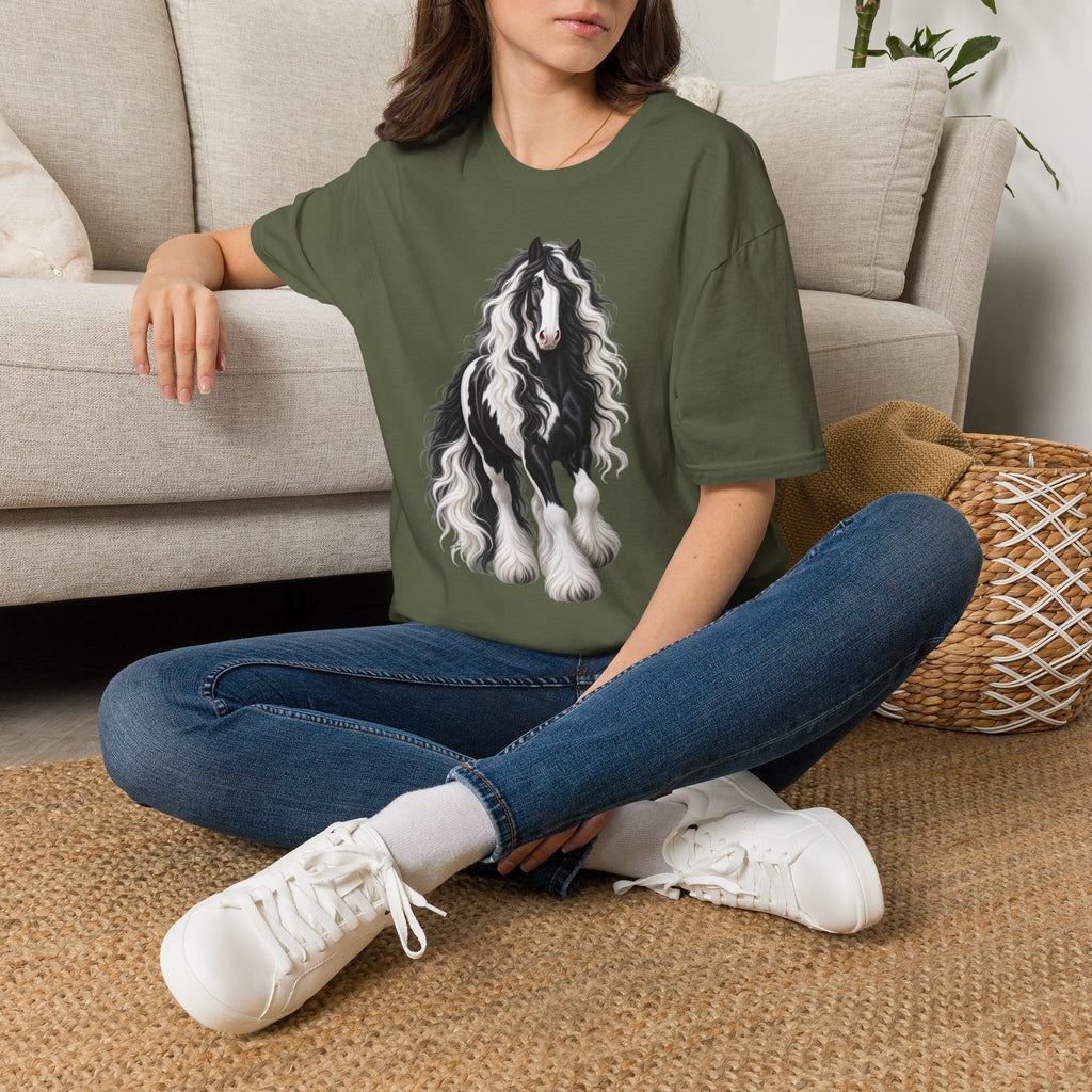 Gypsy Vanner Horse T-Shirt — Black & White Long Mane Pony Tee