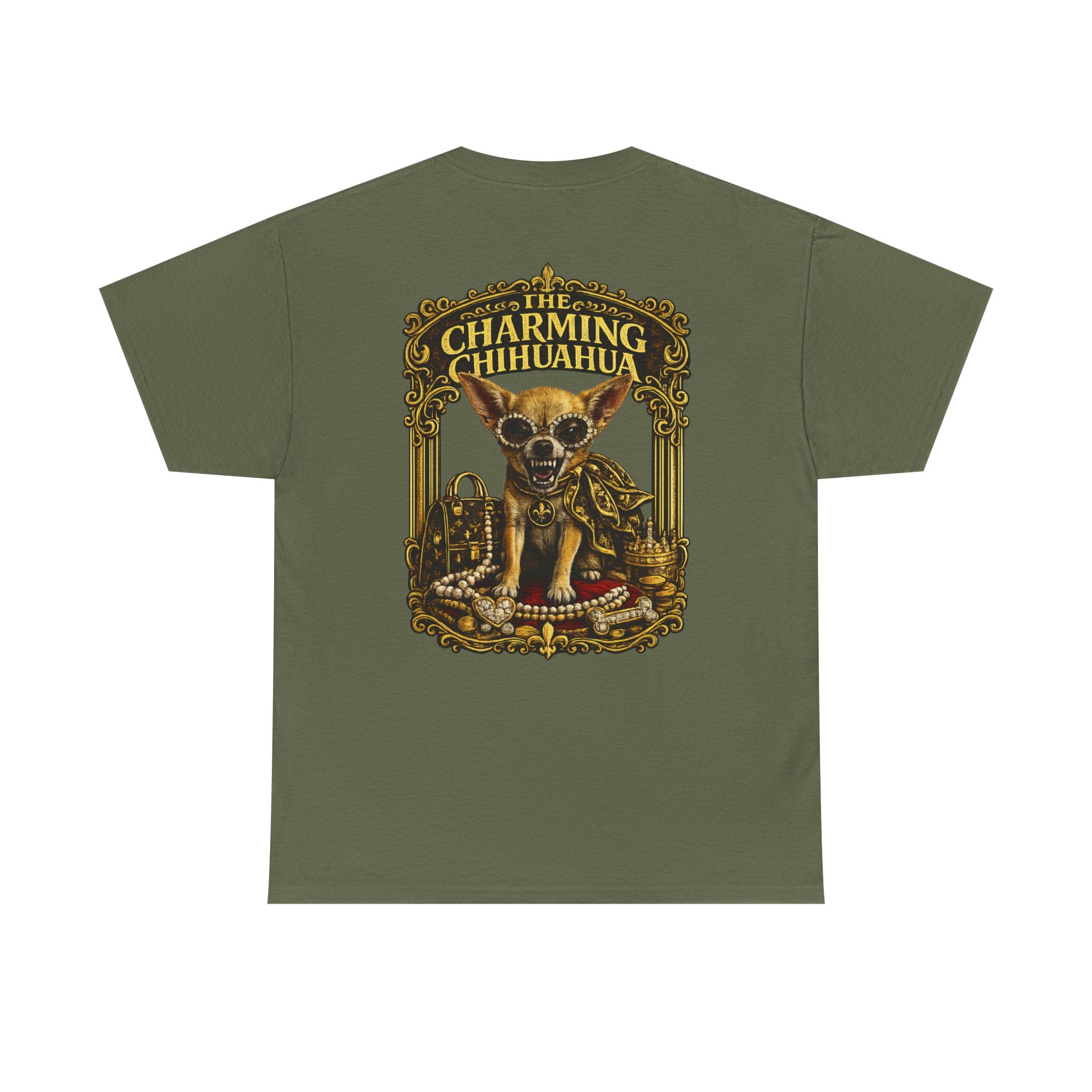 Chihuahua Crest Tee with back print — Vintage Chihuahua "THE CHARMNG CHIHUAHUA"