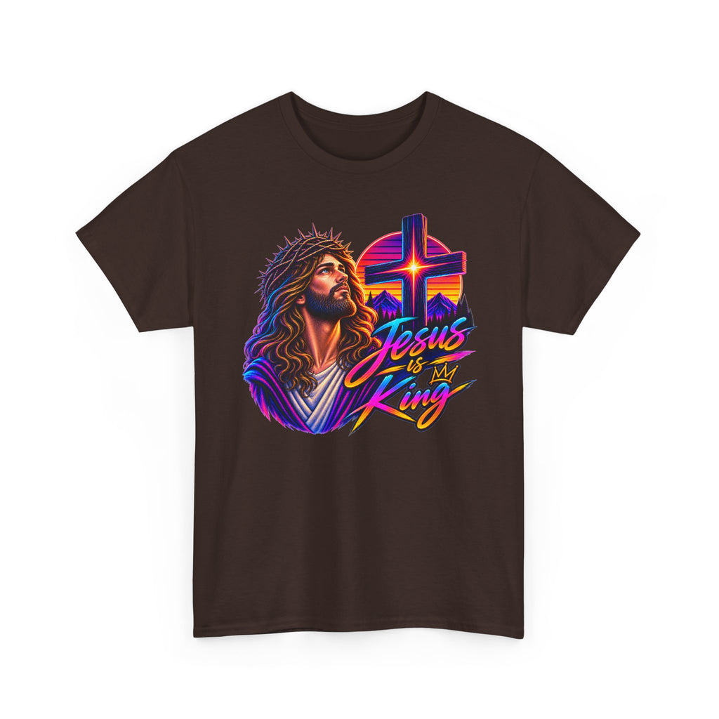 Jesus Is King T-Shirt — Neon Portrait Cross Christian Tee
