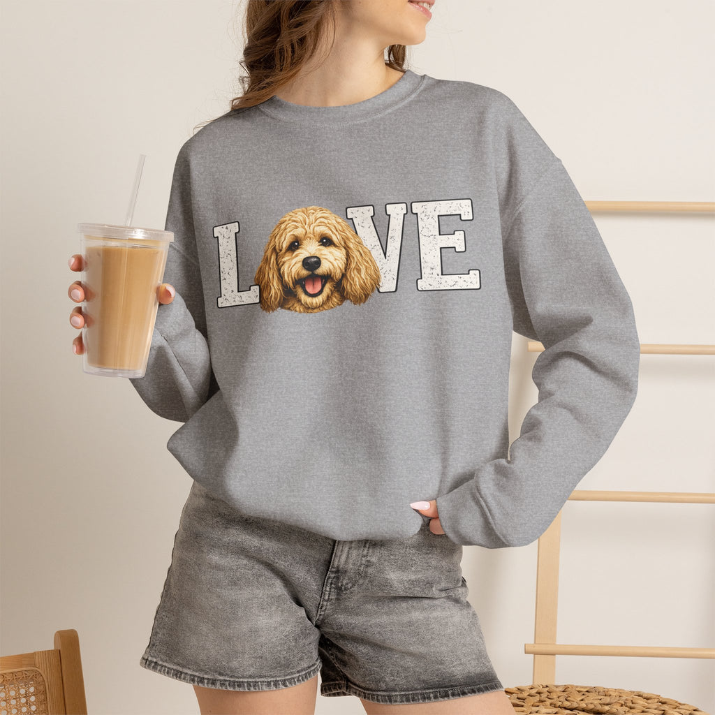 Love Goldendoodle Crewneck Sweatshirt — Cute Goldendoodle Face Pullover for Dog Lovers