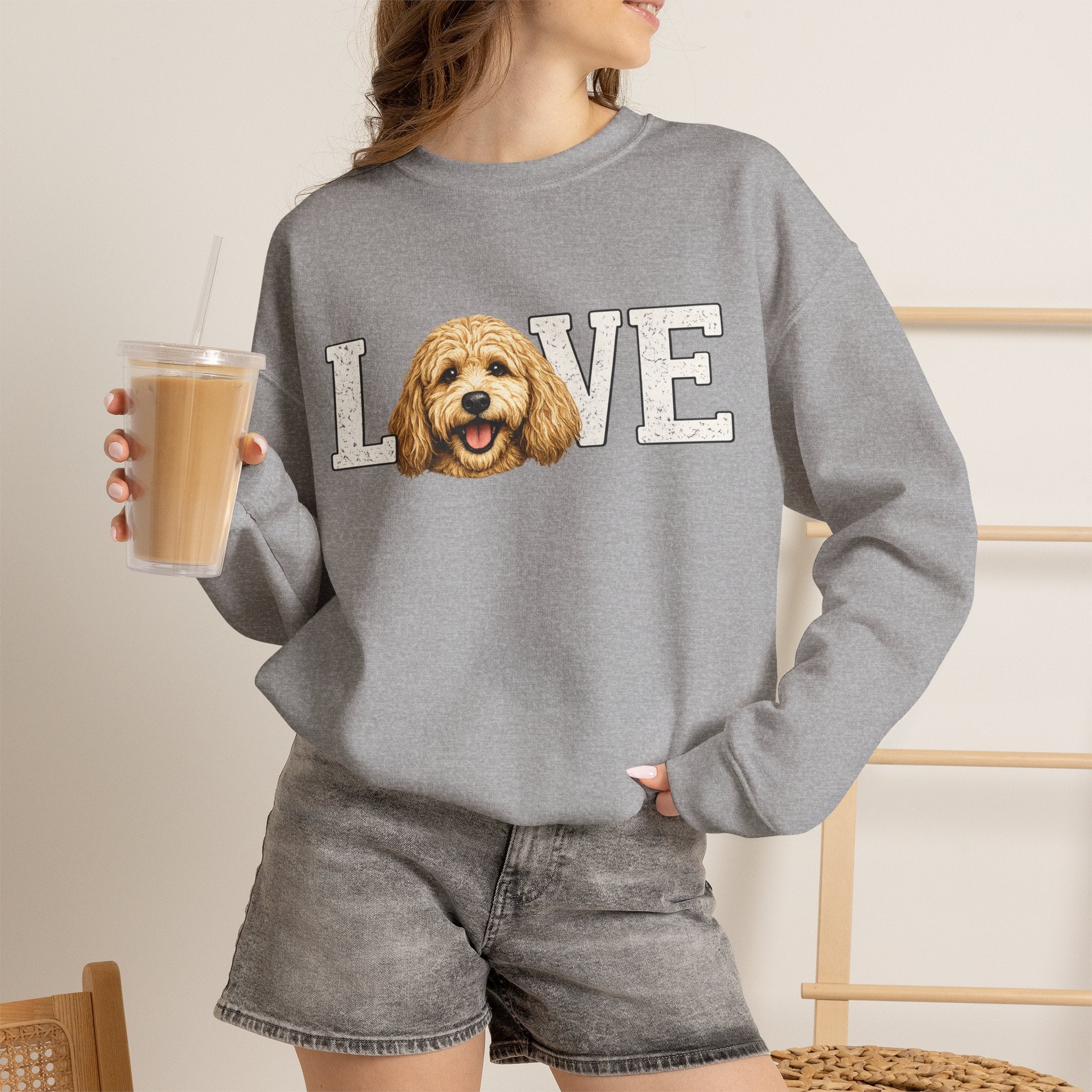 Love Goldendoodle Crewneck Sweatshirt — Cute Goldendoodle Face Pullover for Dog Lovers