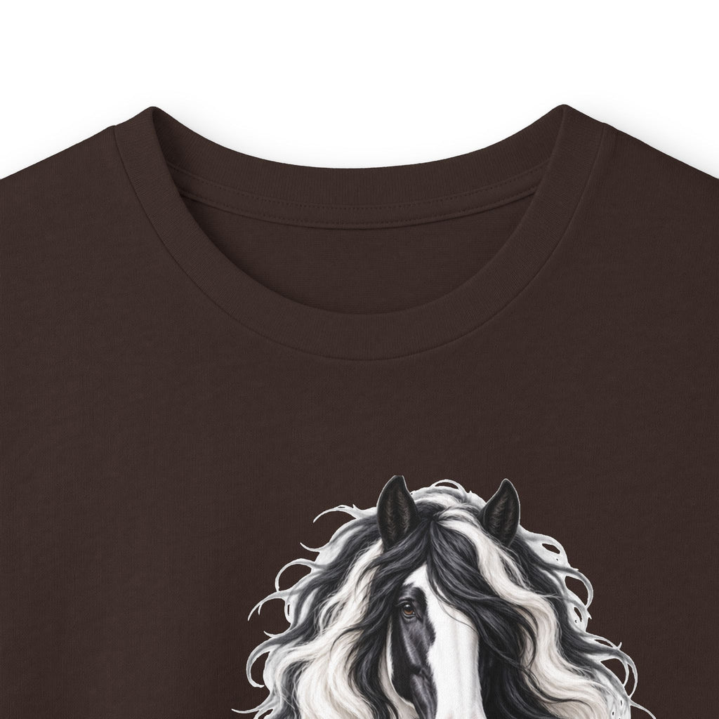 Gypsy Vanner Horse Long Sleeve Tee — Black & White Fluffy Horse Art