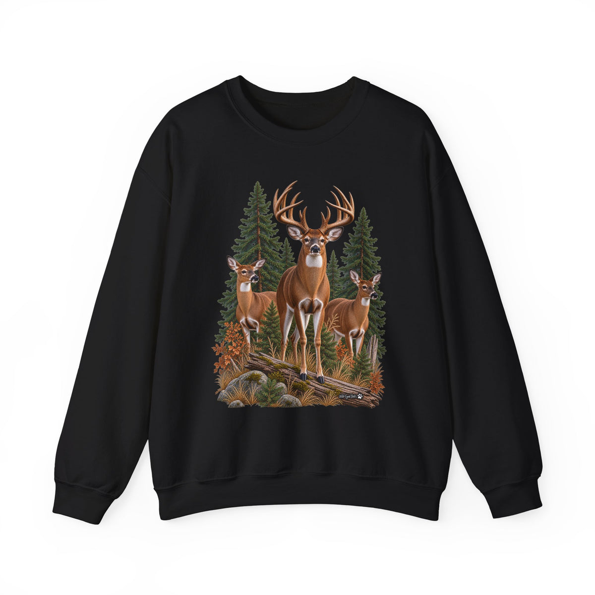 Deer Family Forest Crewneck Sweatshirt — Buck and Does Nature Graphic