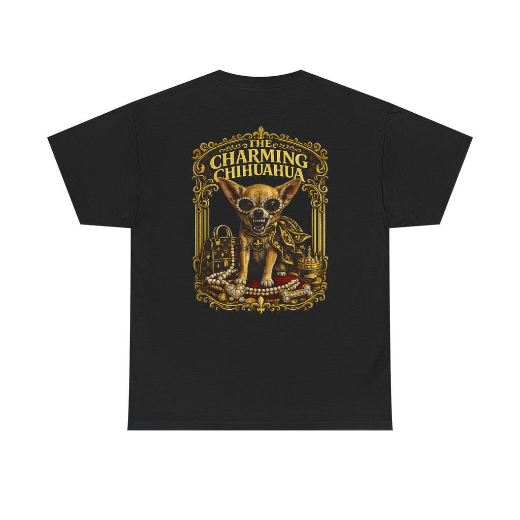 Chihuahua Crest Tee with back print — Vintage Chihuahua "THE CHARMNG CHIHUAHUA"