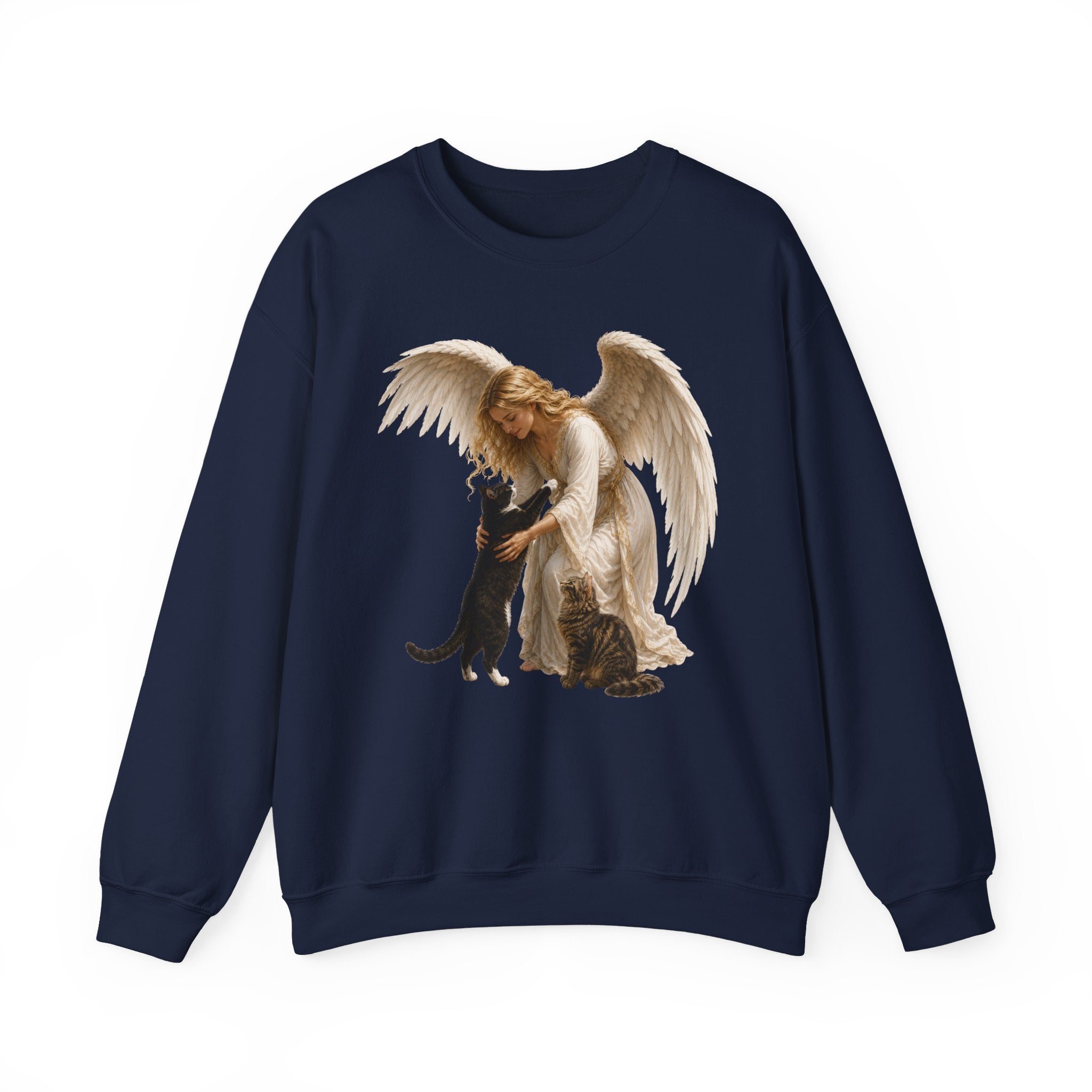 Angel Embrace cat Sweatshirt — Winged Guardian with Cat Graphic