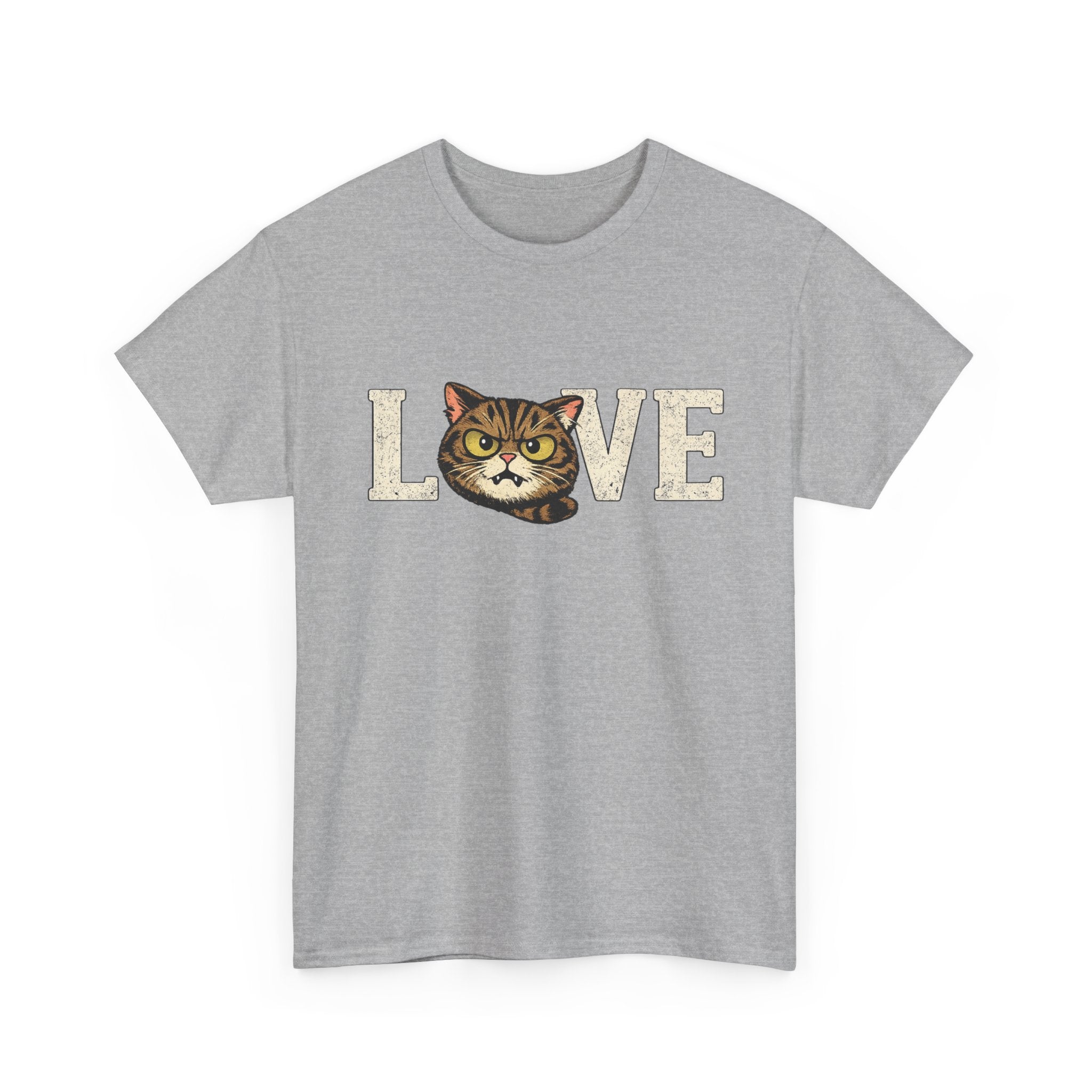 Cat Love T‑Shirt — Retro Tabby  Cat Face LOVE Graphic Tee for Cat Lovers