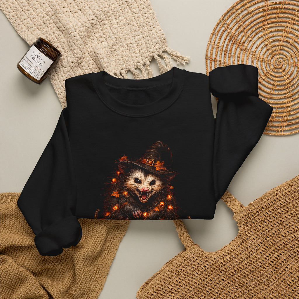 Halloween Possum Witch Sweatshirt — Pumpkin & Spooky Night Crewneck