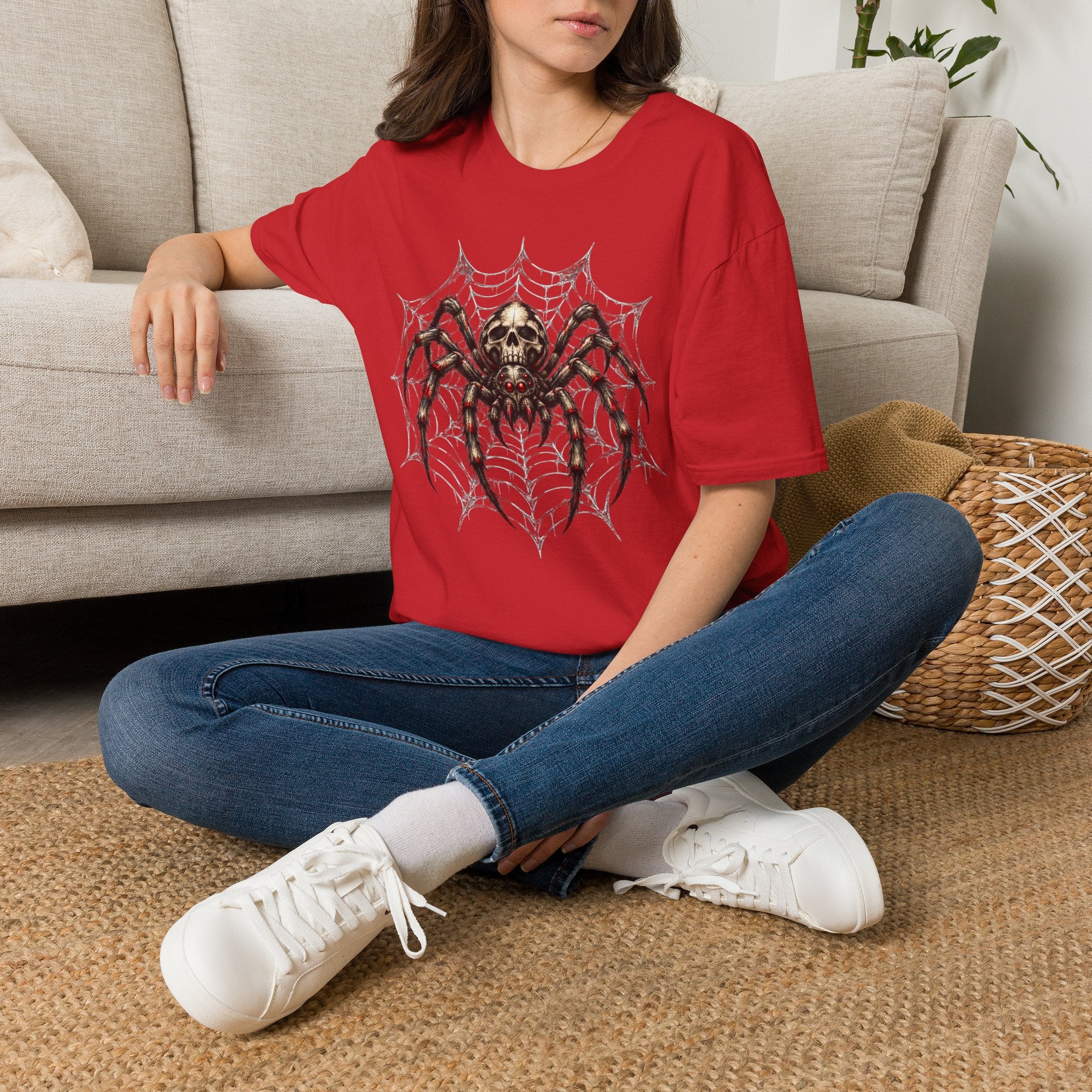 Skull Spider Web Graphic T-Shirt — Gothic Horror Halloween Tee