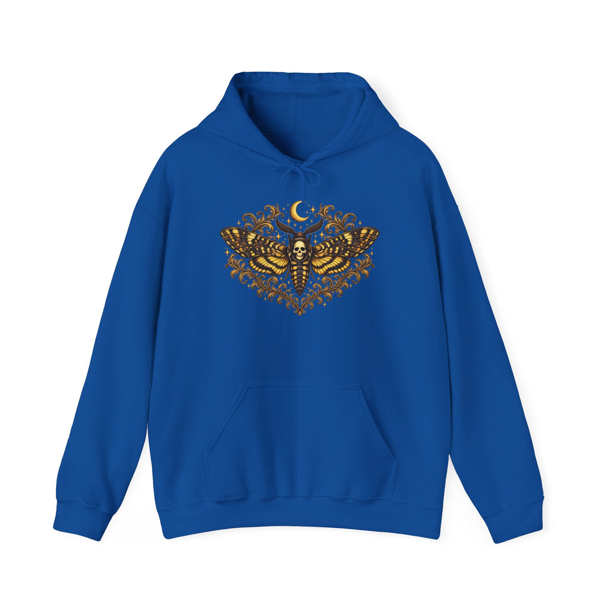 Mystic Death Moth Skull Hoodie – Crescent Moon Gothic Graphic Sweatshirt